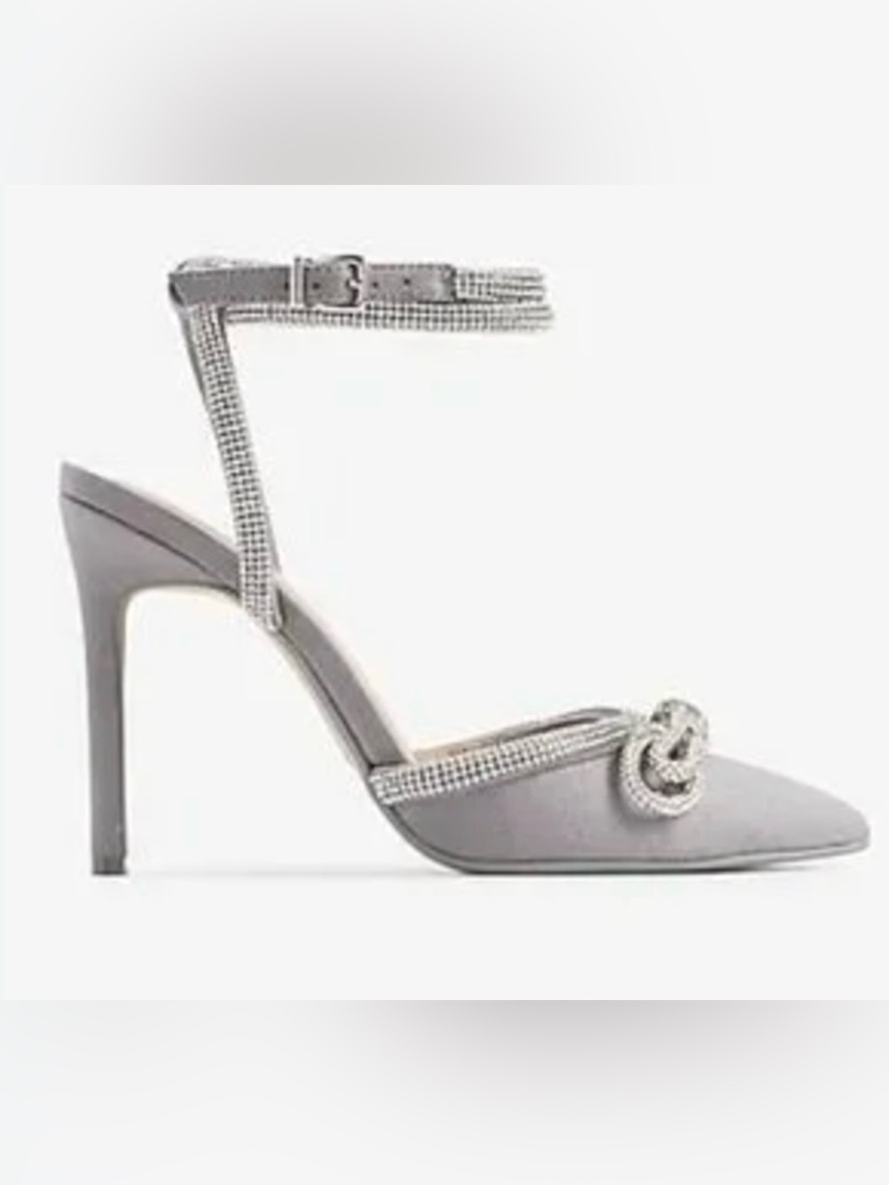 NEW EXPRESS GRAY RHINESTONE EMBELLISHED BOW PUMPS HIGH HEELS SIZE 9